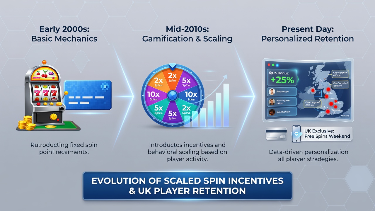 Chart displaying retention statistics and tier progression for UK players using scaled spin incentives between 2020 and 2025