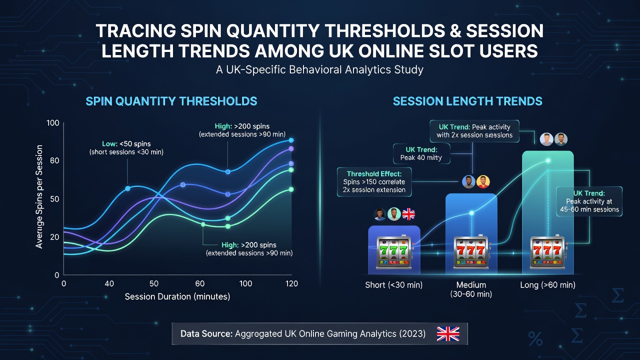 Infographic illustrating session length trends tied to increasing spin counts in regulated UK slot environments